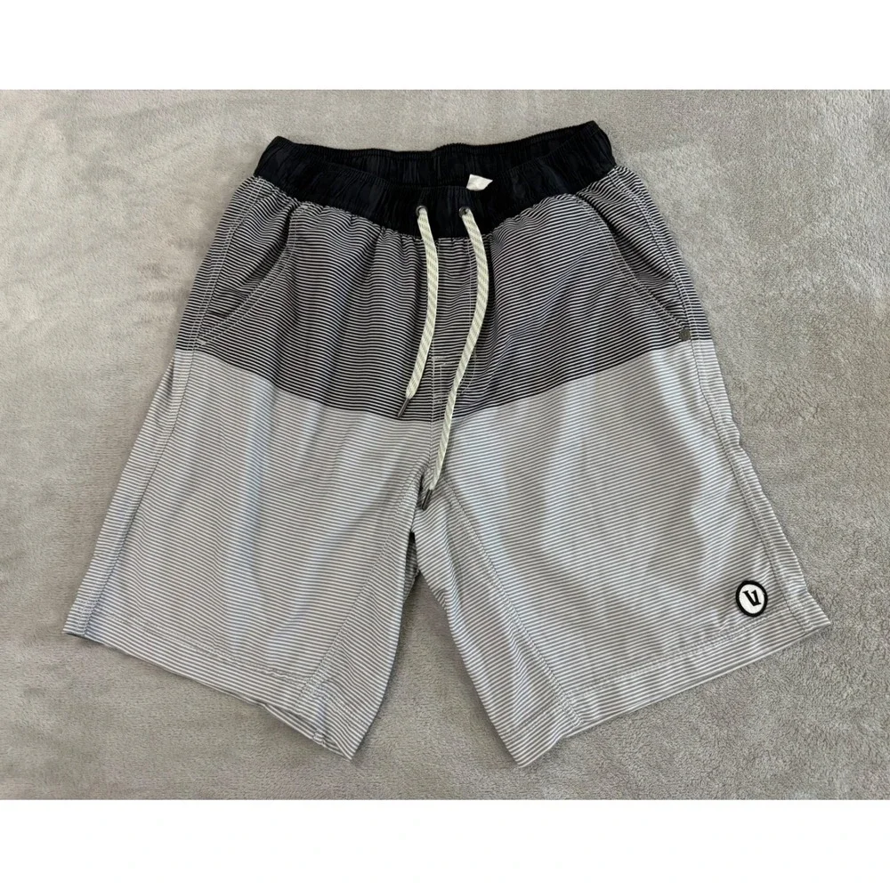 Vuori Mens Striped Board Shorts Black Grey Camo Pocket Size S